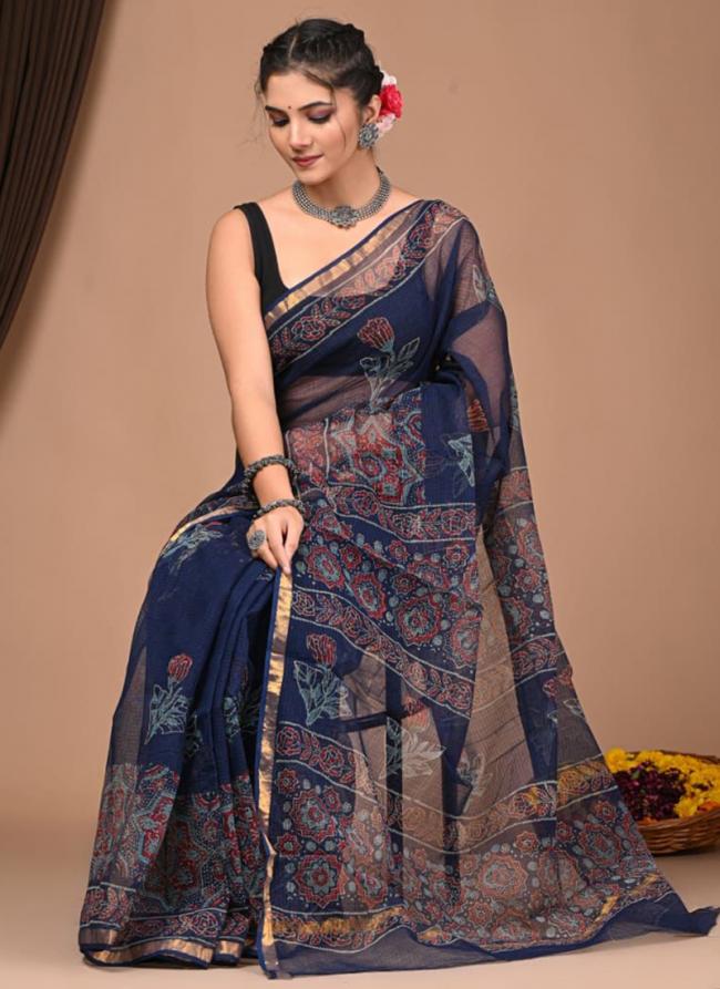 Cotton Blue  Digital Printed Saree